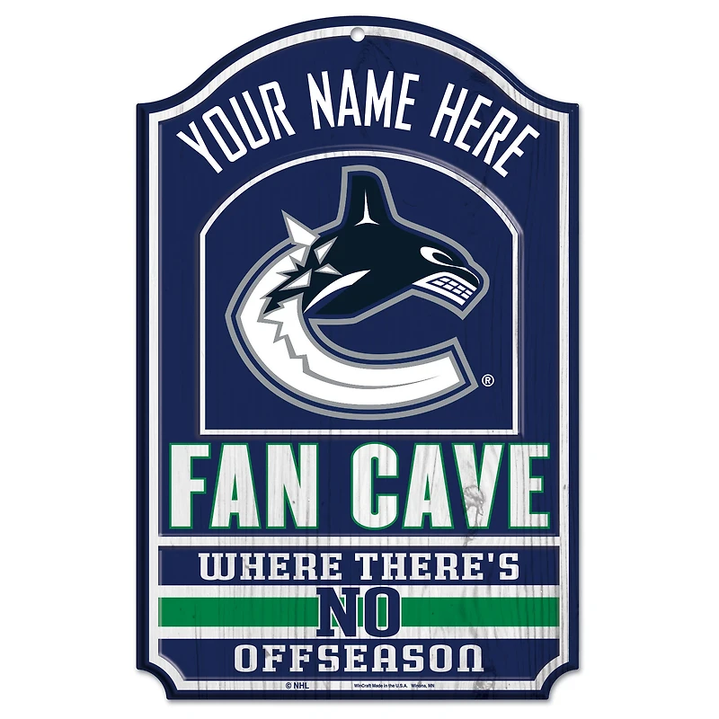 WinCraft Vancouver Canucks Personalized 11'' x 17'' Fan Cave Wood Sign