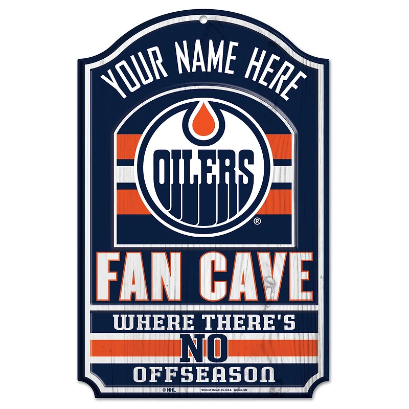 WinCraft Edmonton Oilers Personalized 11'' x 17'' Fan Cave Wood Sign