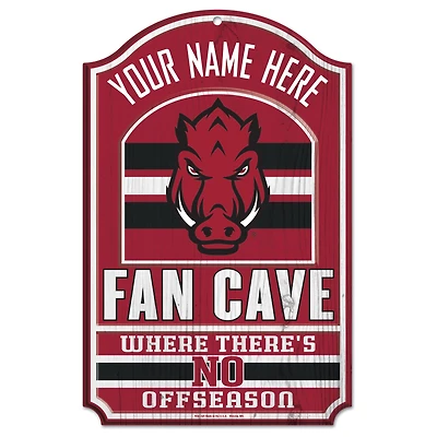 WinCraft Arkansas Razorbacks Personalized 11'' x 17'' Fan Cave Wood Sign