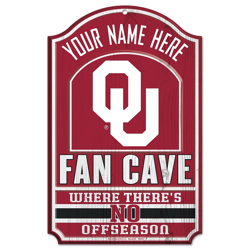 WinCraft Oklahoma Sooners Personalized 11'' x 17'' Fan Cave Wood Sign