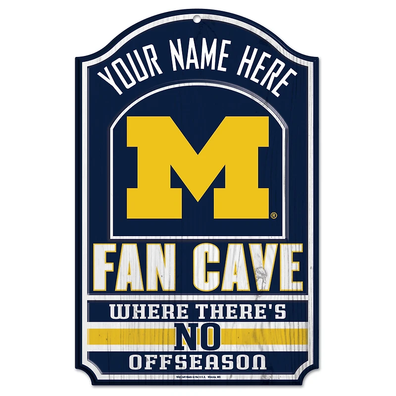 WinCraft Michigan Wolverines Personalized 11'' x 17'' Fan Cave Wood Sign