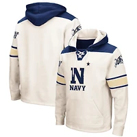 Men's Colosseum Cream Navy Midshipmen 2.0 Lace-Up Pullover Hoodie