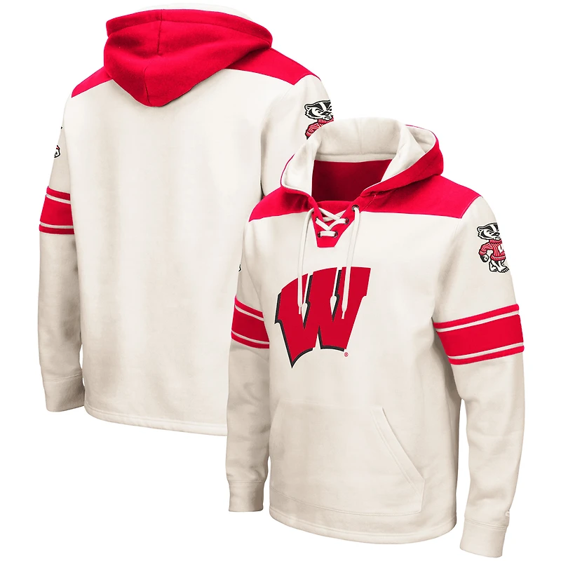 Men's Colosseum Cream Wisconsin Badgers 2.0 Lace-Up Pullover Hoodie