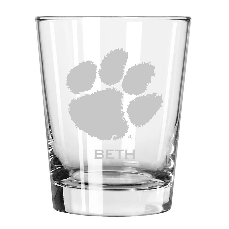 Clemson Tigers 15oz. Personalized Double Old Fashion Etched Glass