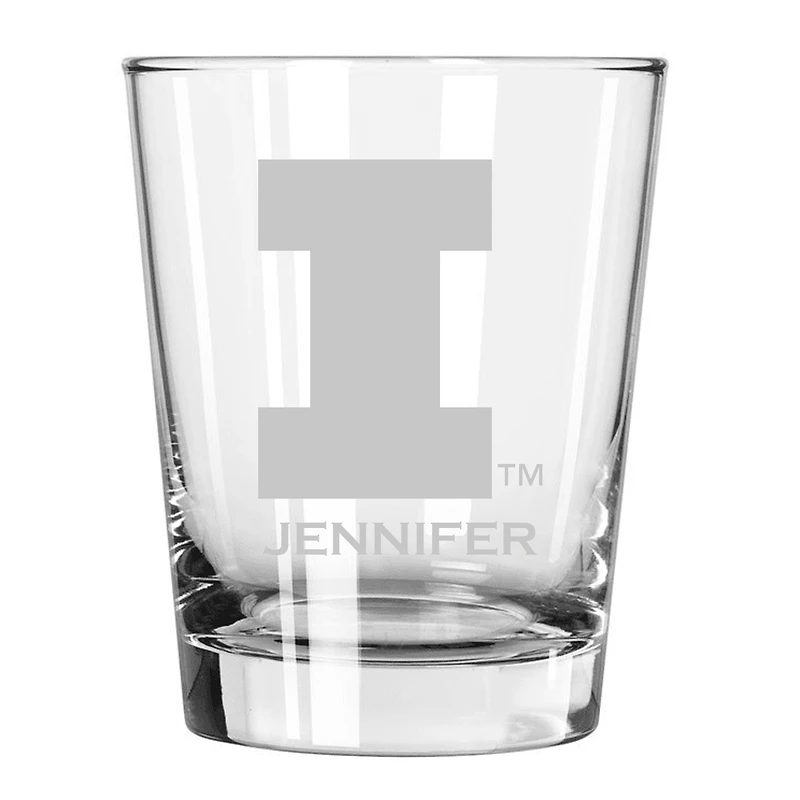Illinois Fighting Illini 15oz. Personalized Double Old Fashion Etched Glass