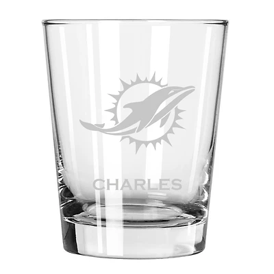 Miami Dolphins 15oz. Personalized Double Old Fashion Etched Glass