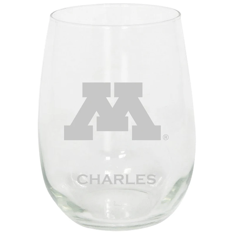 Minnesota Golden Gophers 15oz. Personalized Stemless Etched Glass Tumbler