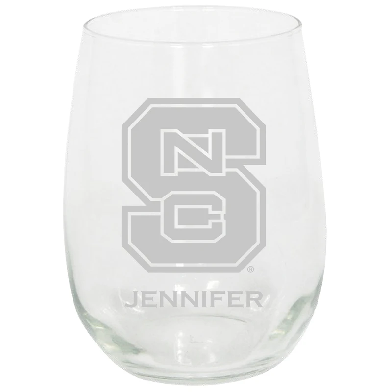 NC State Wolfpack 15oz. Personalized Stemless Etched Glass Tumbler