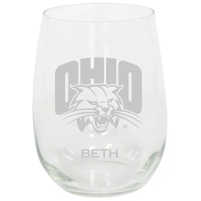 Ohio Bobcats 15oz. Personalized Stemless Etched Glass Tumbler