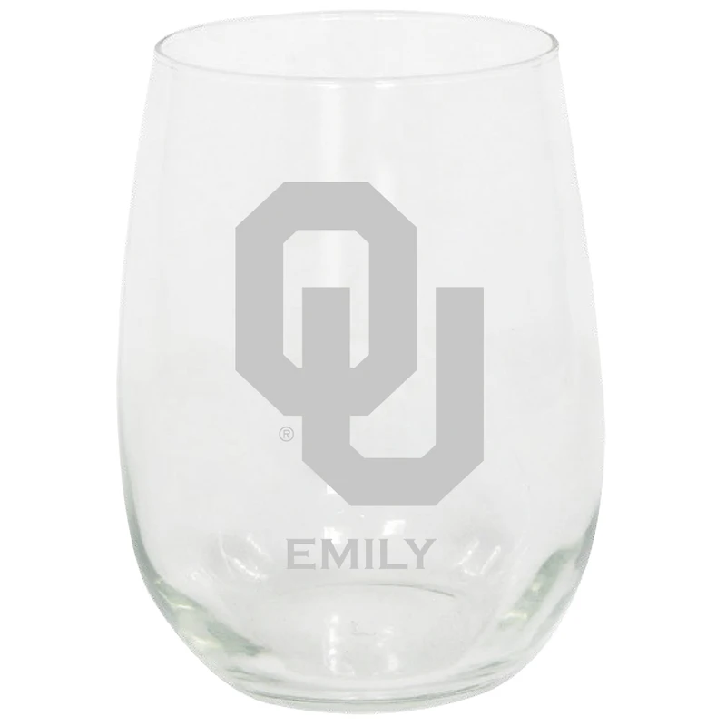 Oklahoma Sooners 15oz. Personalized Stemless Etched Glass Tumbler