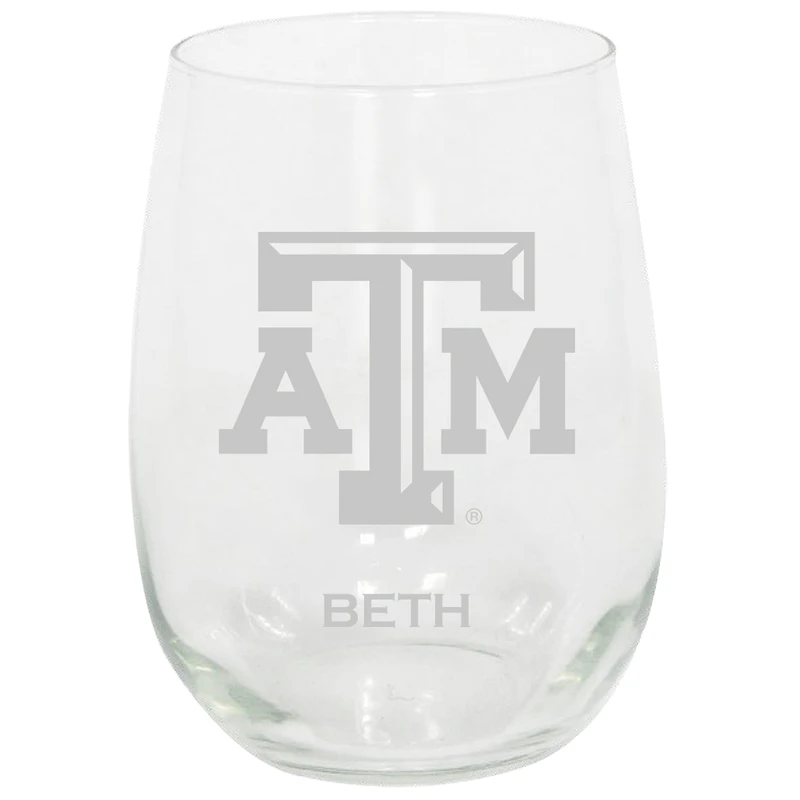Texas A&M Aggies 15oz. Personalized Stemless Etched Glass Tumbler