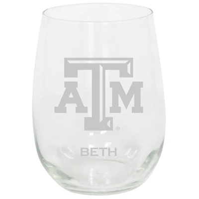 Texas A&M Aggies 15oz. Personalized Stemless Etched Glass Tumbler