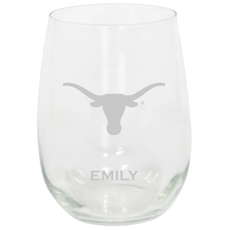 Texas Longhorns 15oz. Personalized Stemless Etched Glass Tumbler
