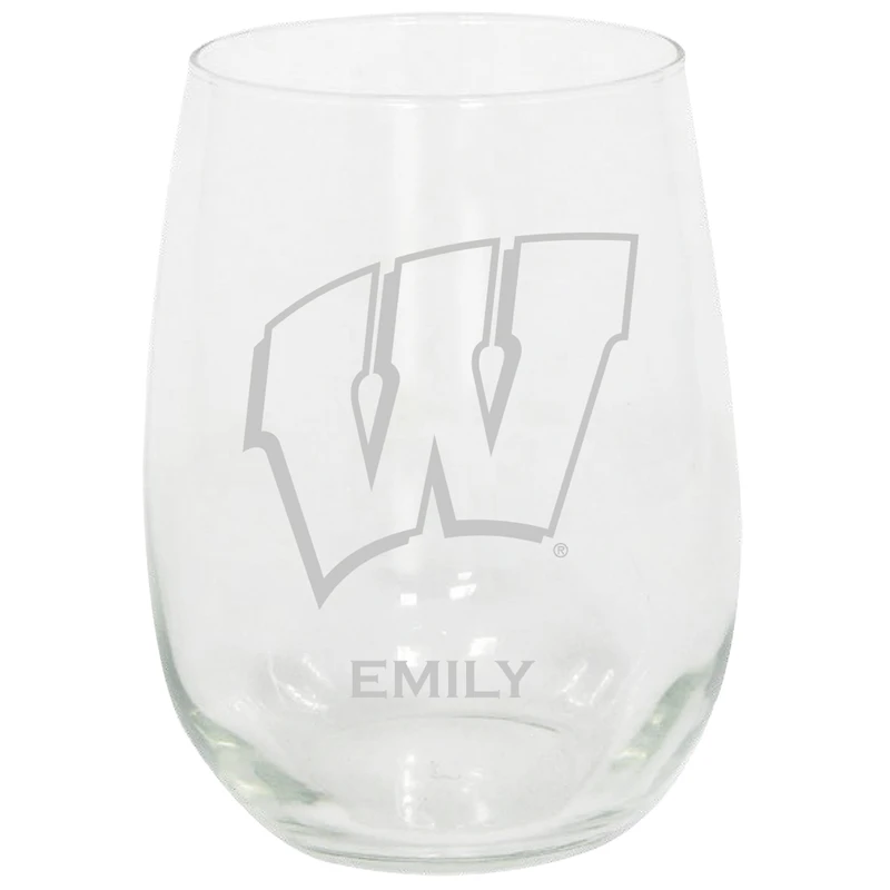 Wisconsin Badgers 15oz. Personalized Stemless Etched Glass Tumbler