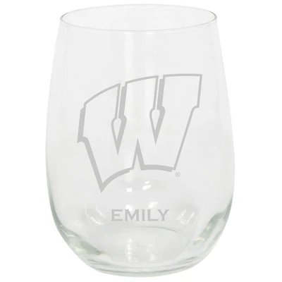 Wisconsin Badgers 15oz. Personalized Stemless Etched Glass Tumbler