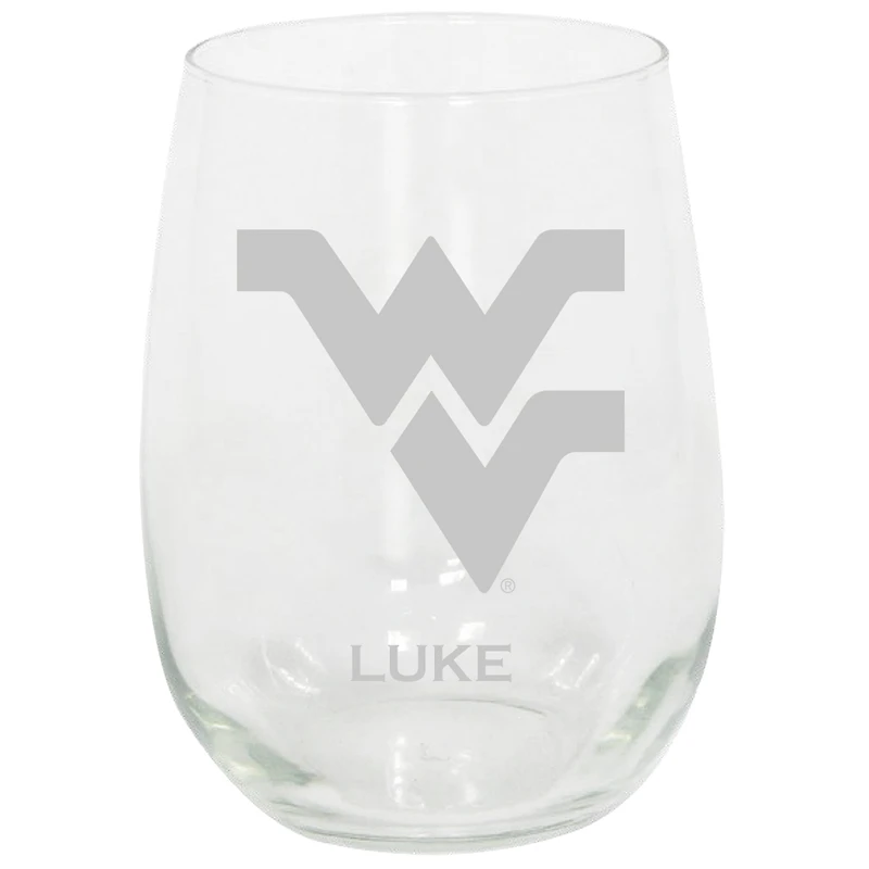 West Virginia Mountaineers 15oz. Personalized Stemless Etched Glass Tumbler