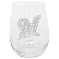 Milwaukee Brewers 15oz. Personalized Stemless Etched Glass Tumbler