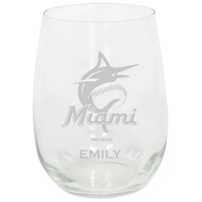 Miami Marlins 15oz. Personalized Stemless Etched Glass Tumbler