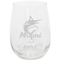 Miami Marlins 15oz. Personalized Stemless Etched Glass Tumbler