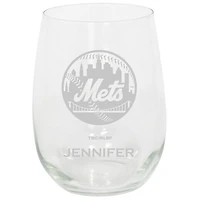 New York Mets 15oz. Personalized Stemless Etched Glass Tumbler