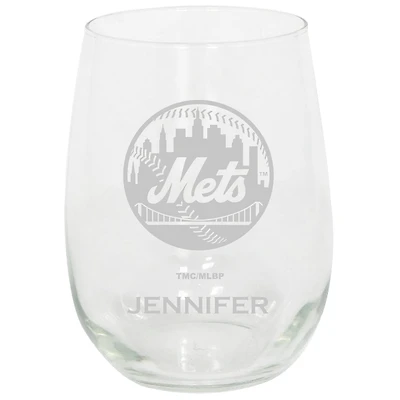 New York Mets 15oz. Personalized Stemless Etched Glass Tumbler