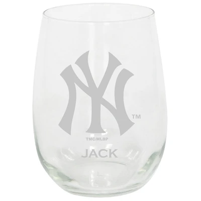 New York Yankees 15oz. Personalized Stemless Etched Glass Tumbler