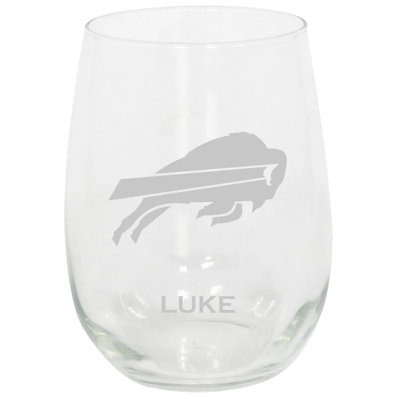 Buffalo Bills 15oz. Personalized Stemless Etched Glass Tumbler