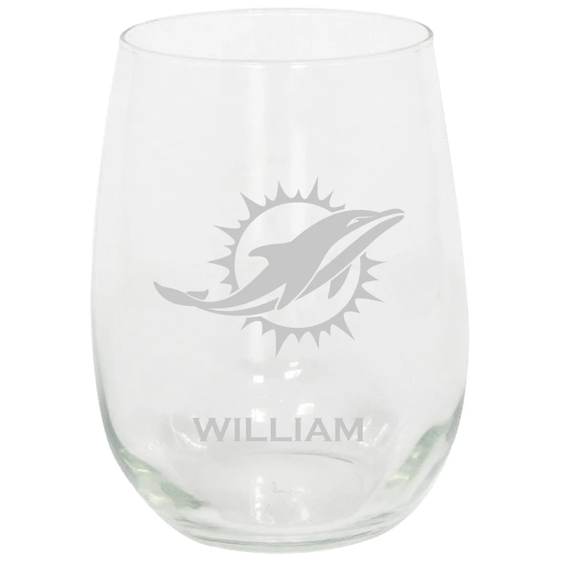 Miami Dolphins 15oz. Personalized Stemless Etched Glass Tumbler