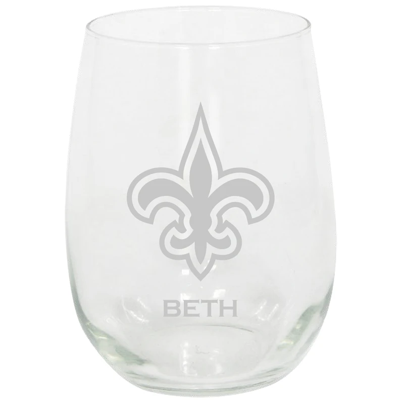 New Orleans Saints 15oz. Personalized Stemless Etched Glass Tumbler