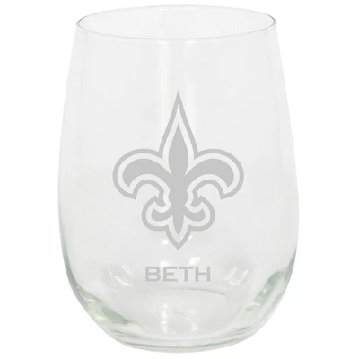 New Orleans Saints 15oz. Personalized Stemless Etched Glass Tumbler