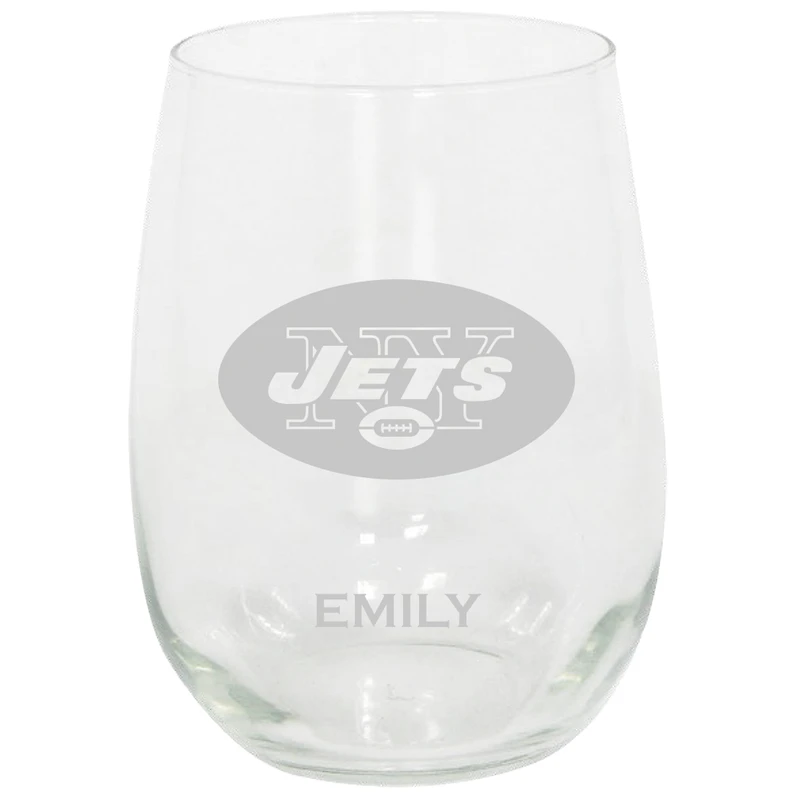 New York Jets 15oz. Personalized Stemless Etched Glass Tumbler