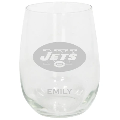 New York Jets 15oz. Personalized Stemless Etched Glass Tumbler