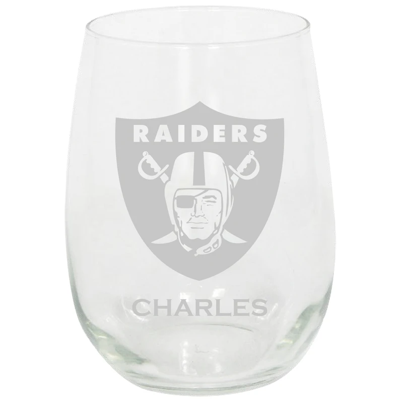 Las Vegas Raiders 15oz. Personalized Stemless Etched Glass Tumbler