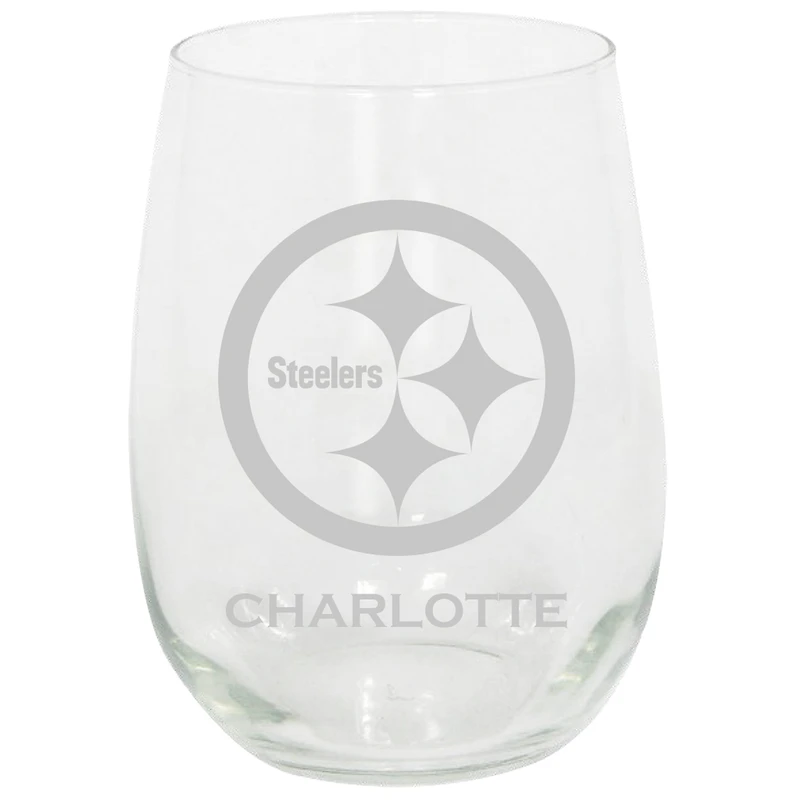 Pittsburgh Steelers 15oz. Personalized Stemless Etched Glass Tumbler