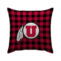 Red Utah Utes 18'' x 18'' Buffalo Check Sherpa Decorative Pillow