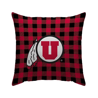Red Utah Utes 18'' x 18'' Buffalo Check Sherpa Decorative Pillow