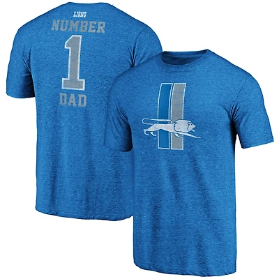 Men's Fanatics Heathered Blue Detroit Lions Greatest Dad Retro Tri-Blend T-Shirt