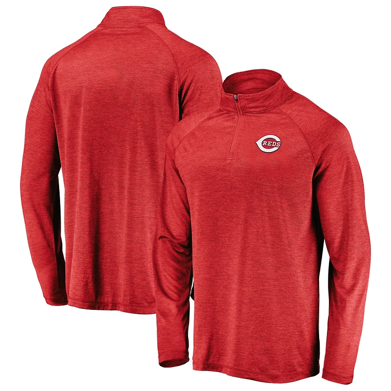 Men's Red Cincinnati Reds Iconic Striated Primary Logo Raglan Quarter-Zip Pullover Jacket