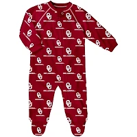 Infant Crimson Oklahoma Sooners Allover Print Raglan Full-Zip Sleeper