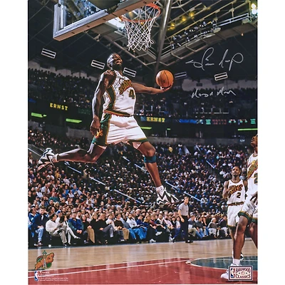 Shawn Kemp Seattle Supersonics Autographed 16" x 20" Windmill Dunk Photograph with "Reign Man" Inscription