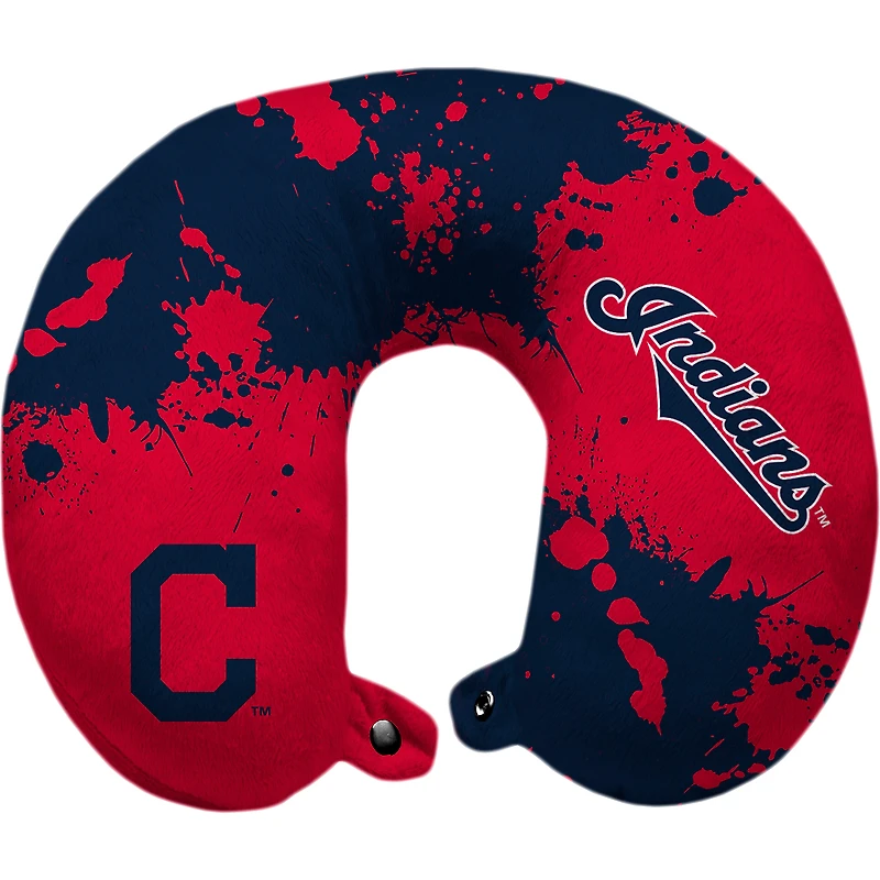 Cleveland Indians Paint Splatter Polyester Travel Pillow