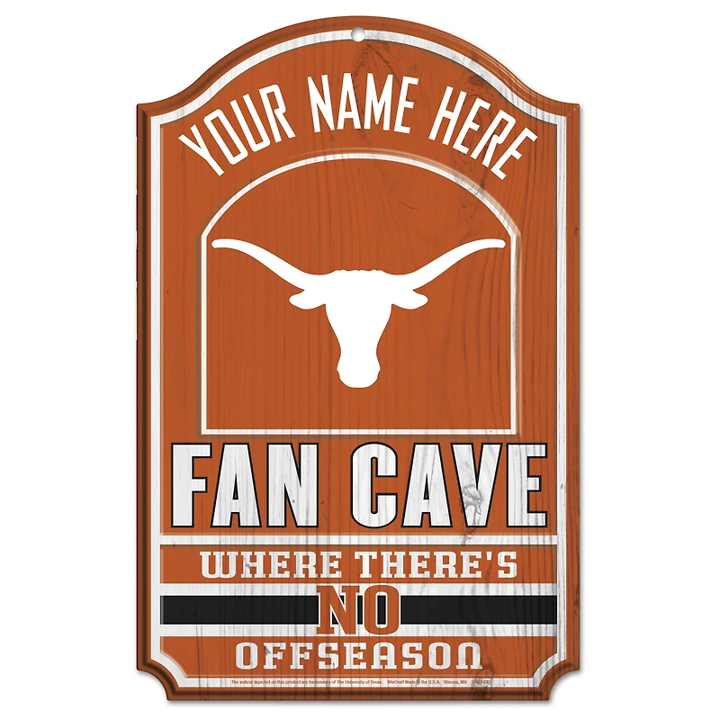 WinCraft Texas Longhorns Personalized 11'' x 17'' Fan Cave Wood Sign