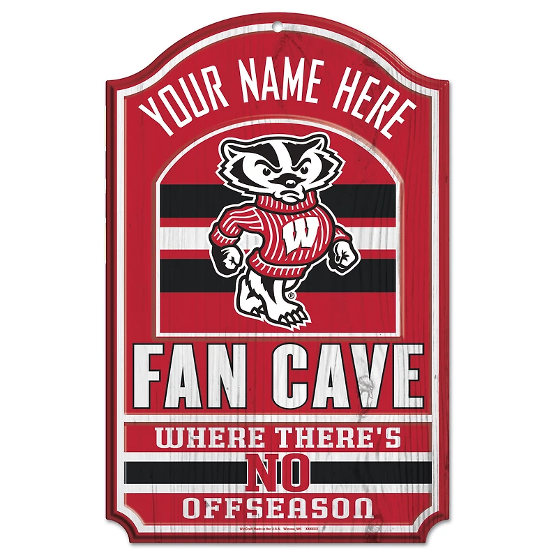 WinCraft Wisconsin Badgers Personalized 11'' x 17'' Fan Cave Wood Sign