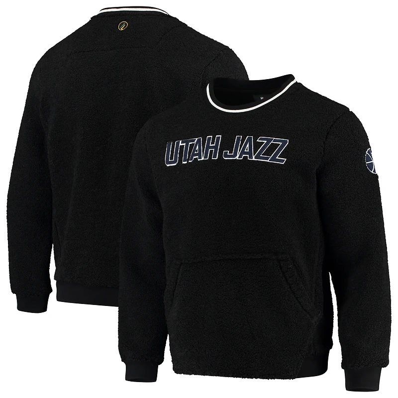 Men's FISLL Black Utah Jazz Moto Sherpa Pullover Sweatshirt