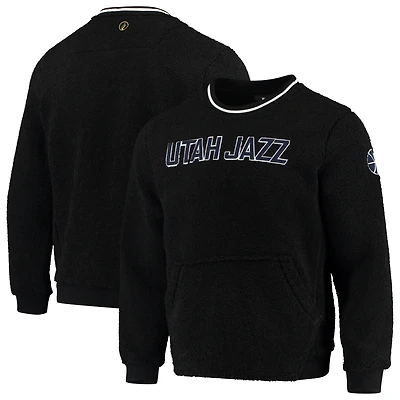 Men's FISLL Black Utah Jazz Moto Sherpa Pullover Sweatshirt