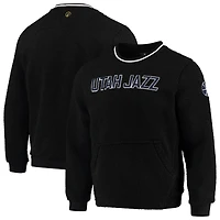 Men's FISLL Black Utah Jazz Moto Sherpa Pullover Sweatshirt