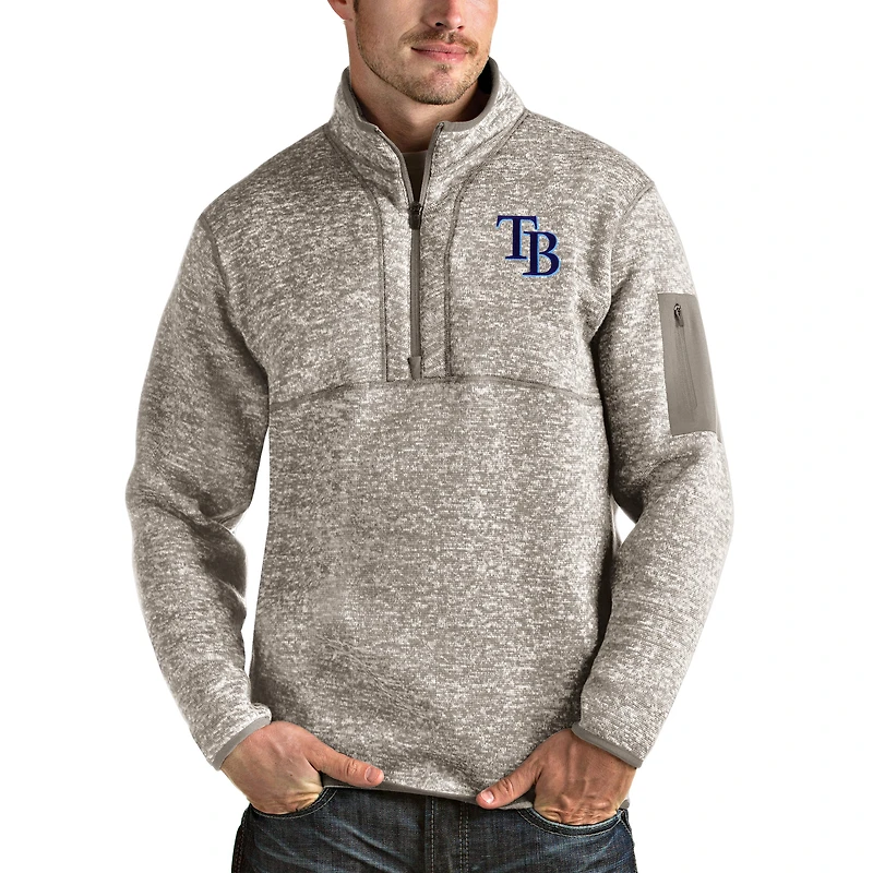 Men's Antigua Oatmeal Tampa Bay Rays Fortune Quarter-Zip Pullover Jacket