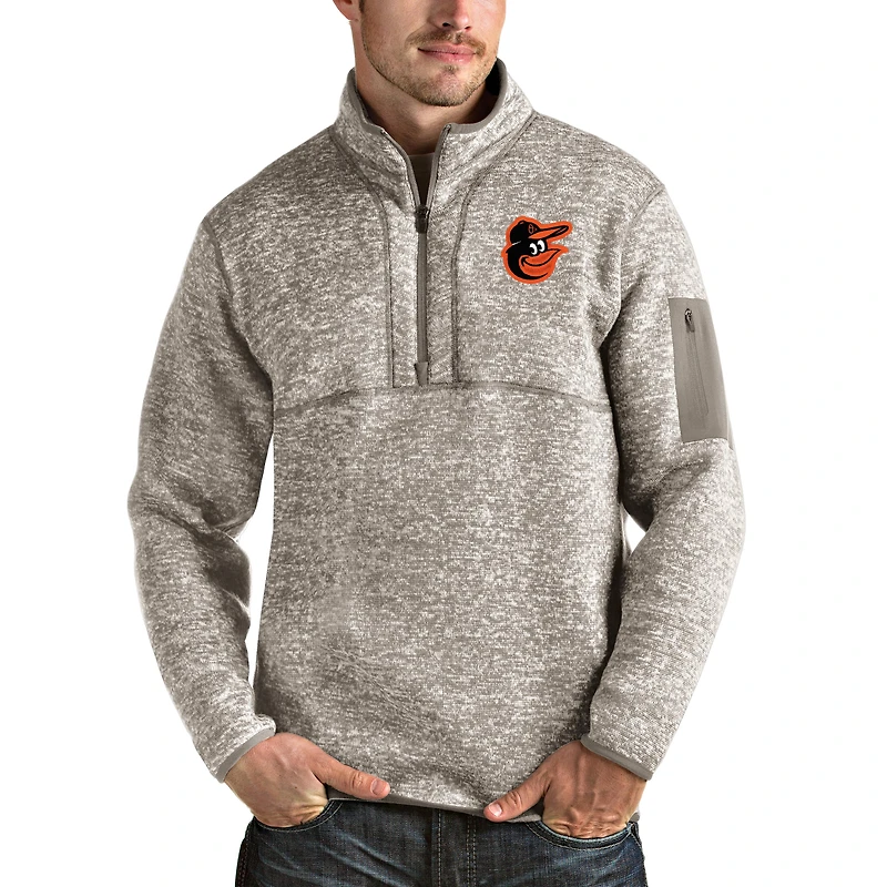 Men's Antigua Oatmeal Baltimore Orioles Fortune Quarter-Zip Pullover Jacket