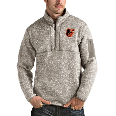 Men's Antigua Oatmeal Baltimore Orioles Fortune Quarter-Zip Pullover Jacket