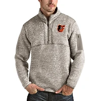 Men's Antigua Oatmeal Baltimore Orioles Fortune Quarter-Zip Pullover Jacket
